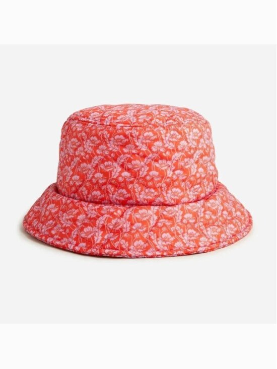 J. Crew Liberty Print PrimaLoft Puffer Bucket Hat Red Pink M/L